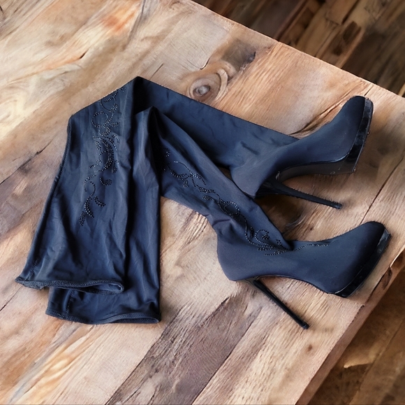 Black Over the Knee Boots by Glossi Italian SZ EURO 37 / US SZ 6 - Picture 1 of 7